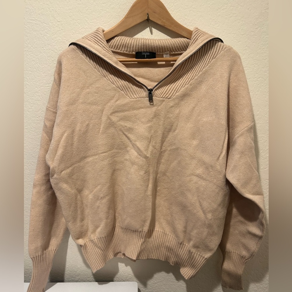 Tahari Cream Zip-Up Sweater